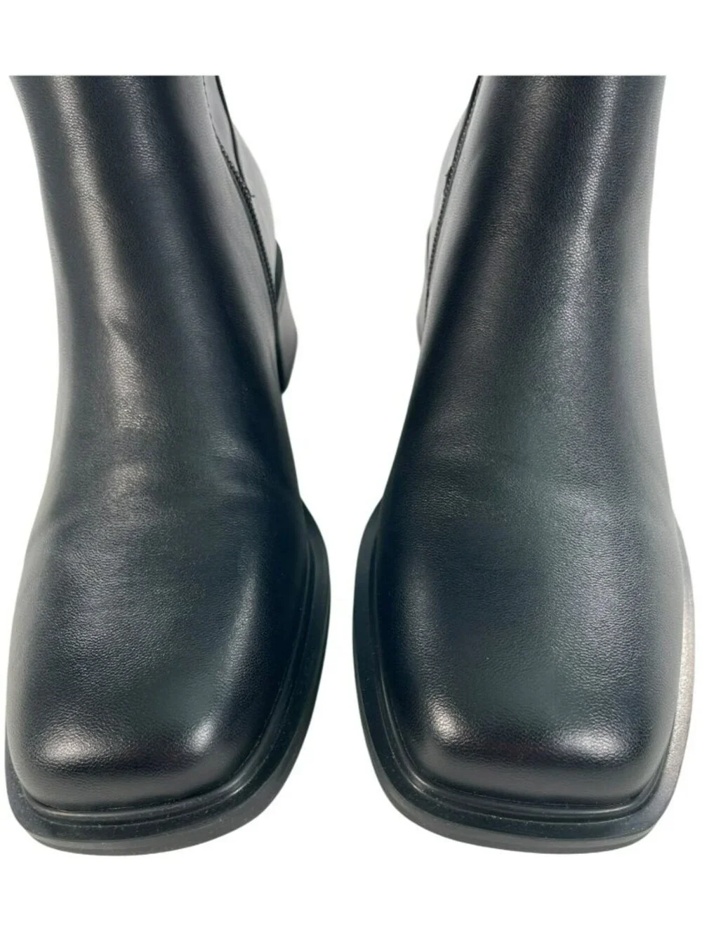 QIY Knee High Black Leather Riding Boots Block Side Zipper Women's Size 9 NEW